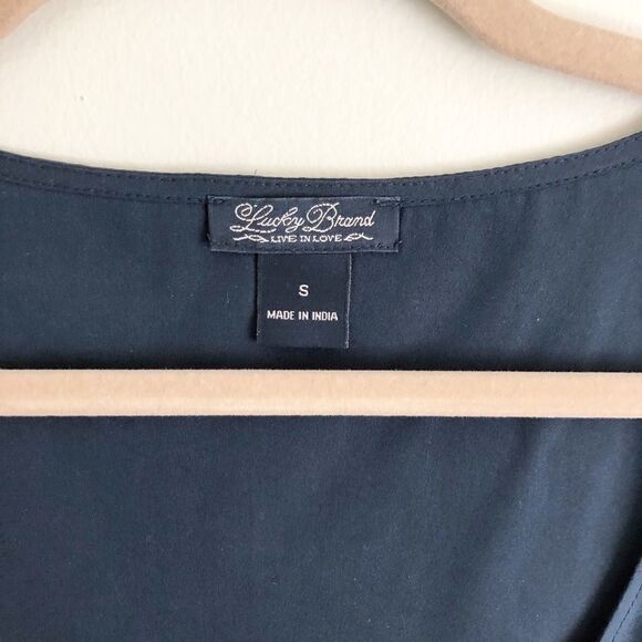 Lucky Brand Center Lace Silky Tank Top Navy Blue - Picture 2 of 8